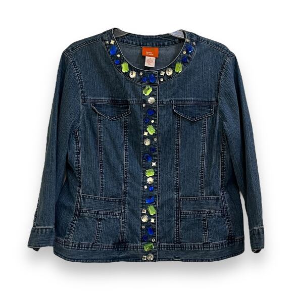 80s 90s Vintage Hearts of Palm rhinestone embellished denim jean suit - Picture 6 of 13